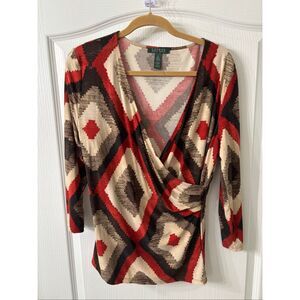 Ralph Lauren Mock Wrap Top 3/4 Length Sleeves